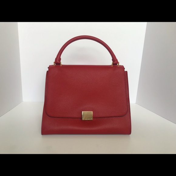 Authentic CELINE Trapeze Red Pebbled Suede Leather - Picture 2 of 8